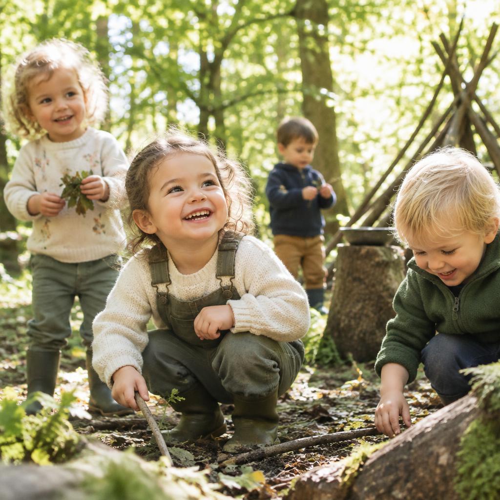 Children exploring the woodland garden at Tanglewood